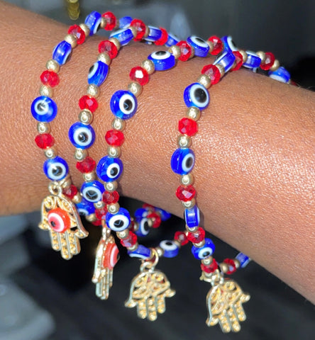 Blue + Red w/ Gold Hamsa | “Nazar” Bracelet