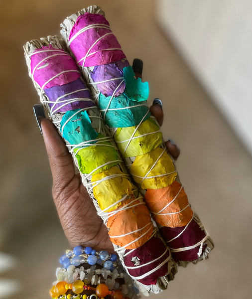 White Sage + 7 Chakra Roses | Smudge Stick